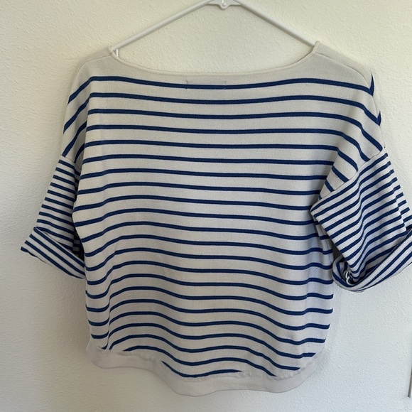 Zara Blue & White Striped Cotton Boat Neck Top | Nautical Preppy Style - Picture 4 of 5